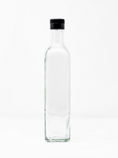 bouteille verre claire 500ML bouchon noir, clear glass bottle 500ML black cap